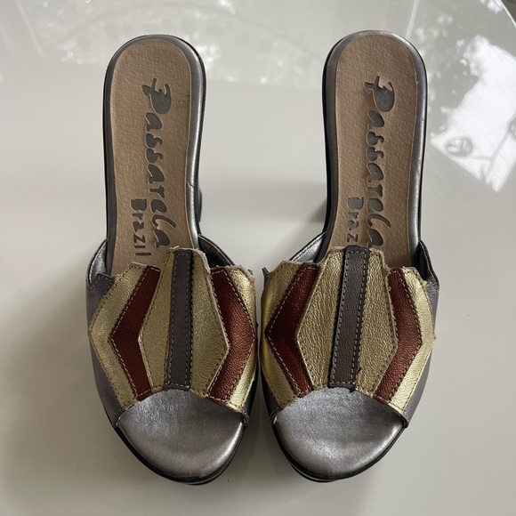 Vintage 90s Passarela Brazil Chunky Leather Platform Heels - 8 - Picture 2 of 6